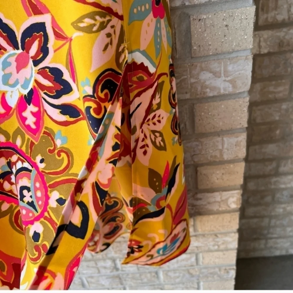 NWT Loft Plus Mustard Yellow Floral Paisley Print Belted Skirt 14Plus